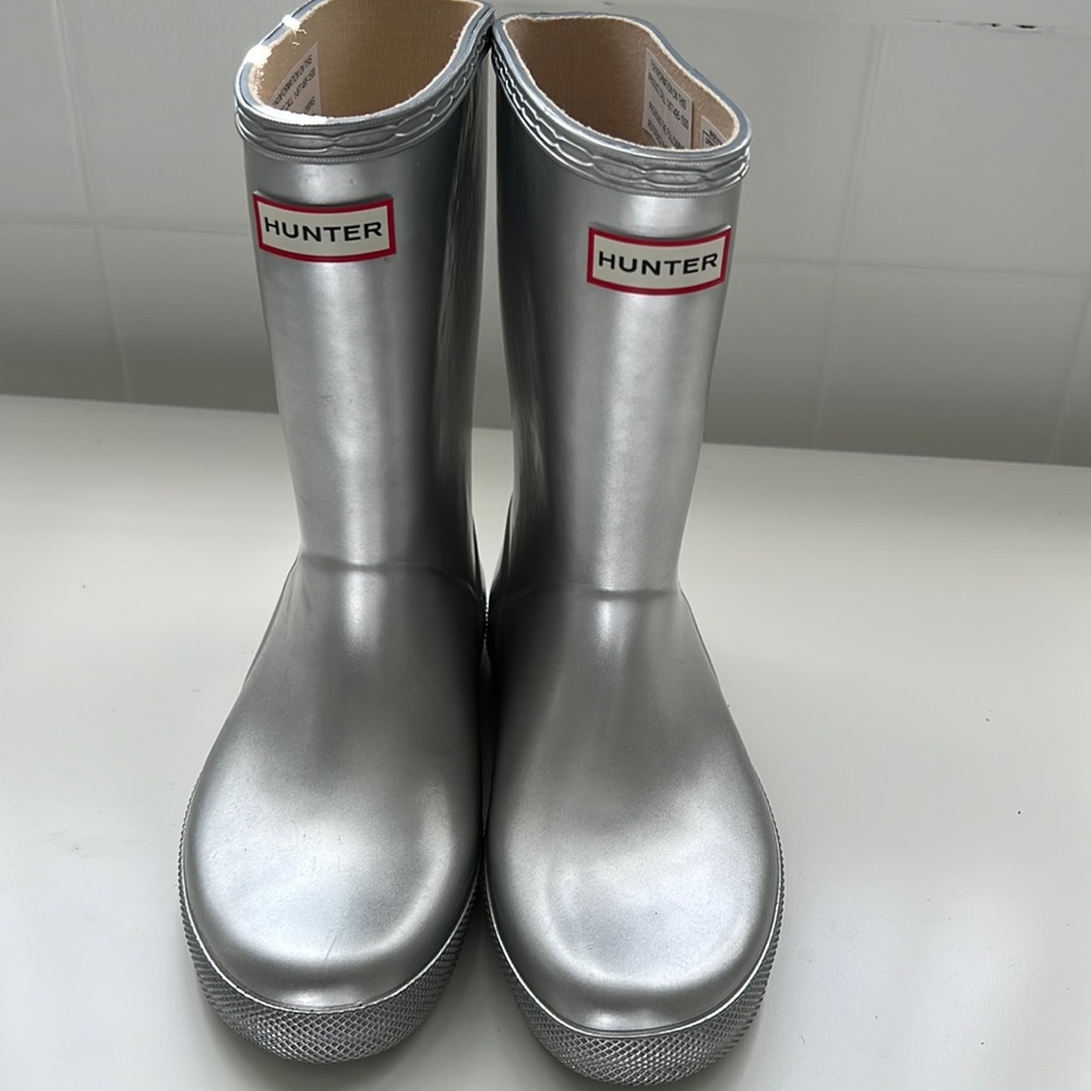 Girls Hunter Silver Rain Boots - worn once!
